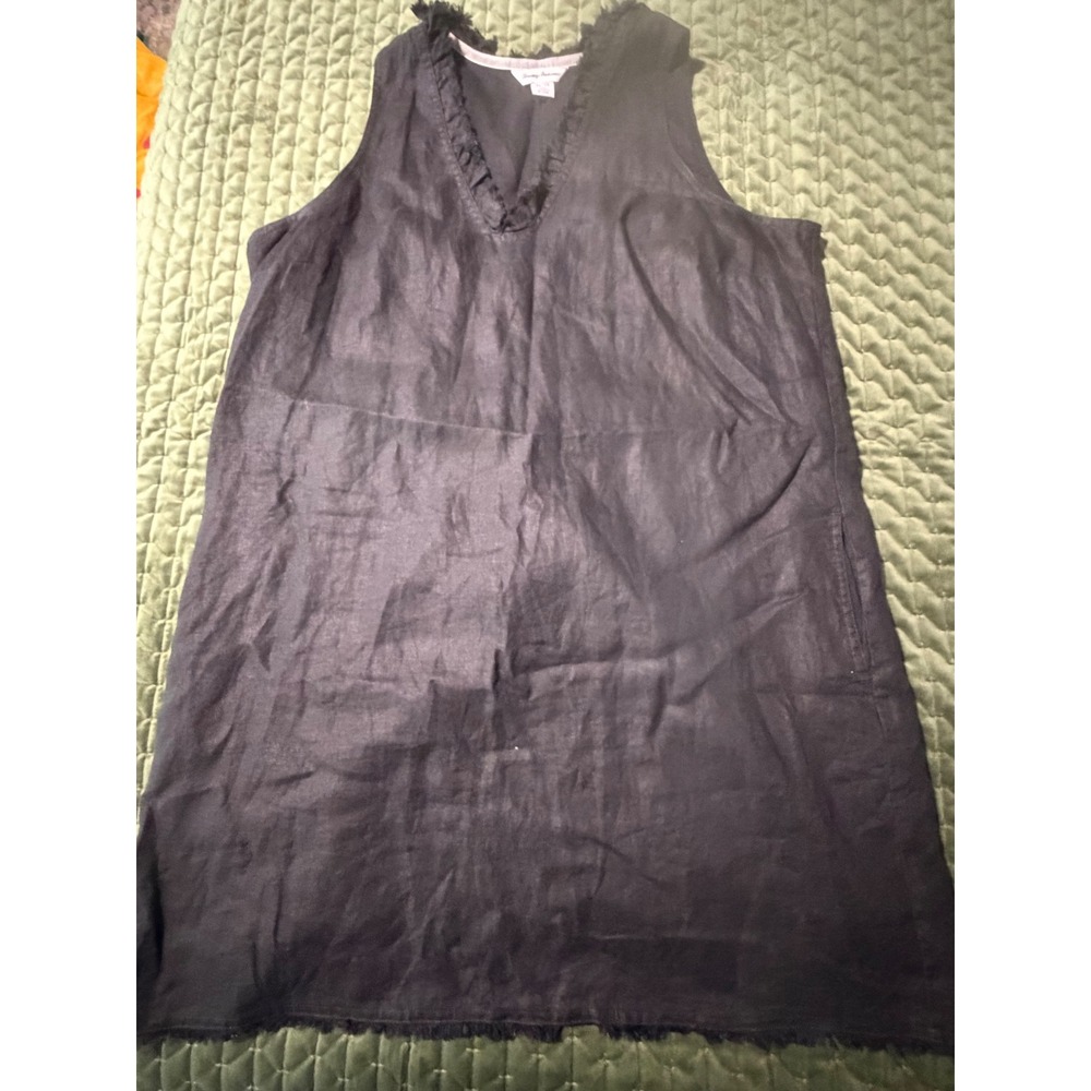 Tommy Bahama Black Linen Ruffle V-Neck Shift Dress Sleeveless Pockets XL